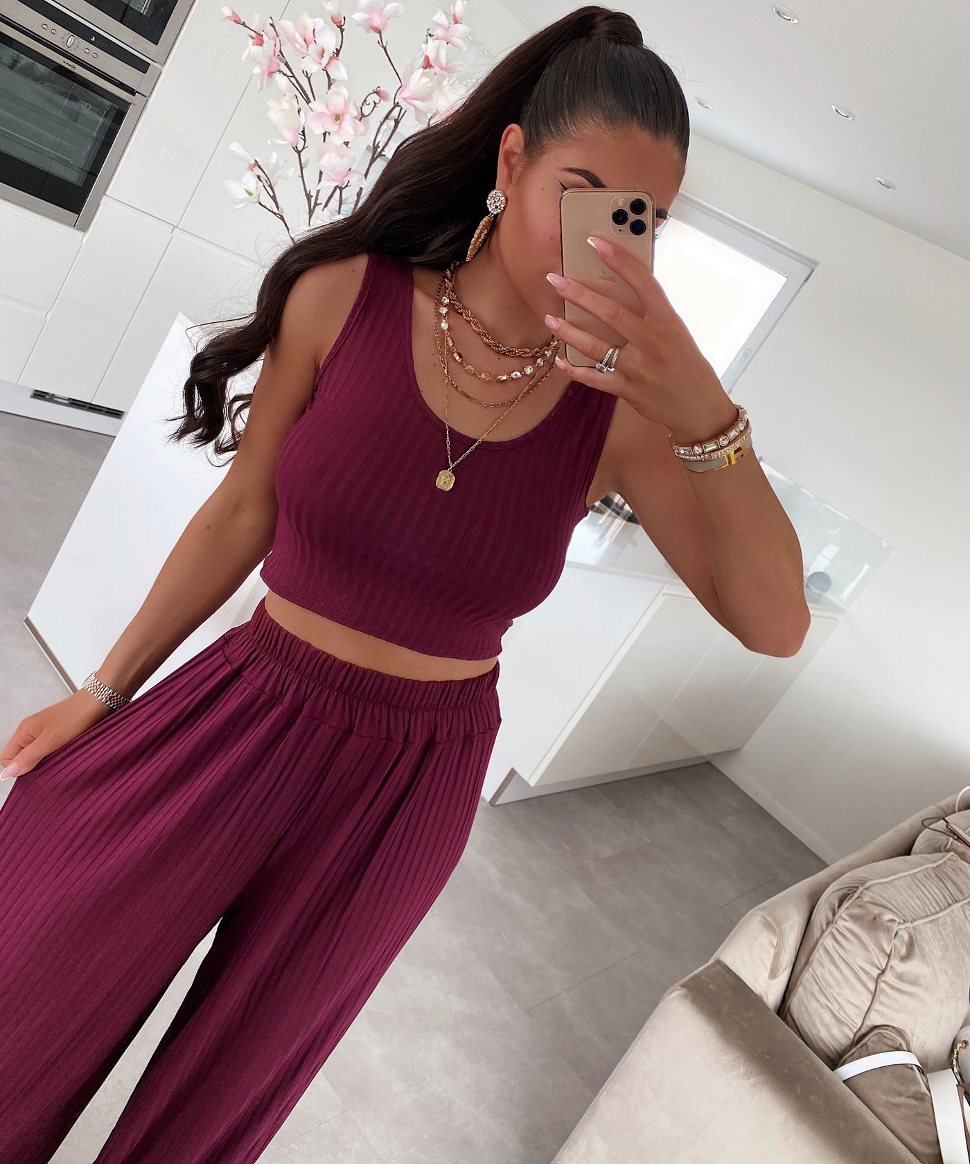 Weiches Ripp Set Ina Dunkelrot  Ladypolitan - Fashion Onlineshop für Damen   