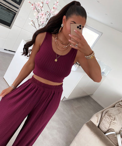 Weiches Ripp Set Ina Dunkelrot  Ladypolitan - Fashion Onlineshop für Damen   