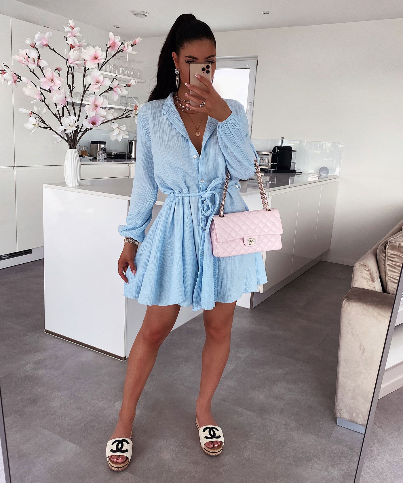 Musselin Kleid Daisy Hellblau  Ladypolitan - Fashion Onlineshop für Damen   