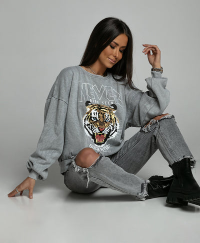 Vintage Pullover Tiger Grau  Ladypolitan - Fashion Onlineshop für Damen   