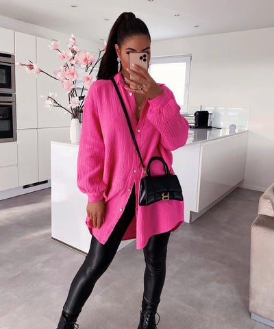 Oversize Musselin Bluse Freya Pink Lang  Ladypolitan - Fashion Onlineshop für Damen   