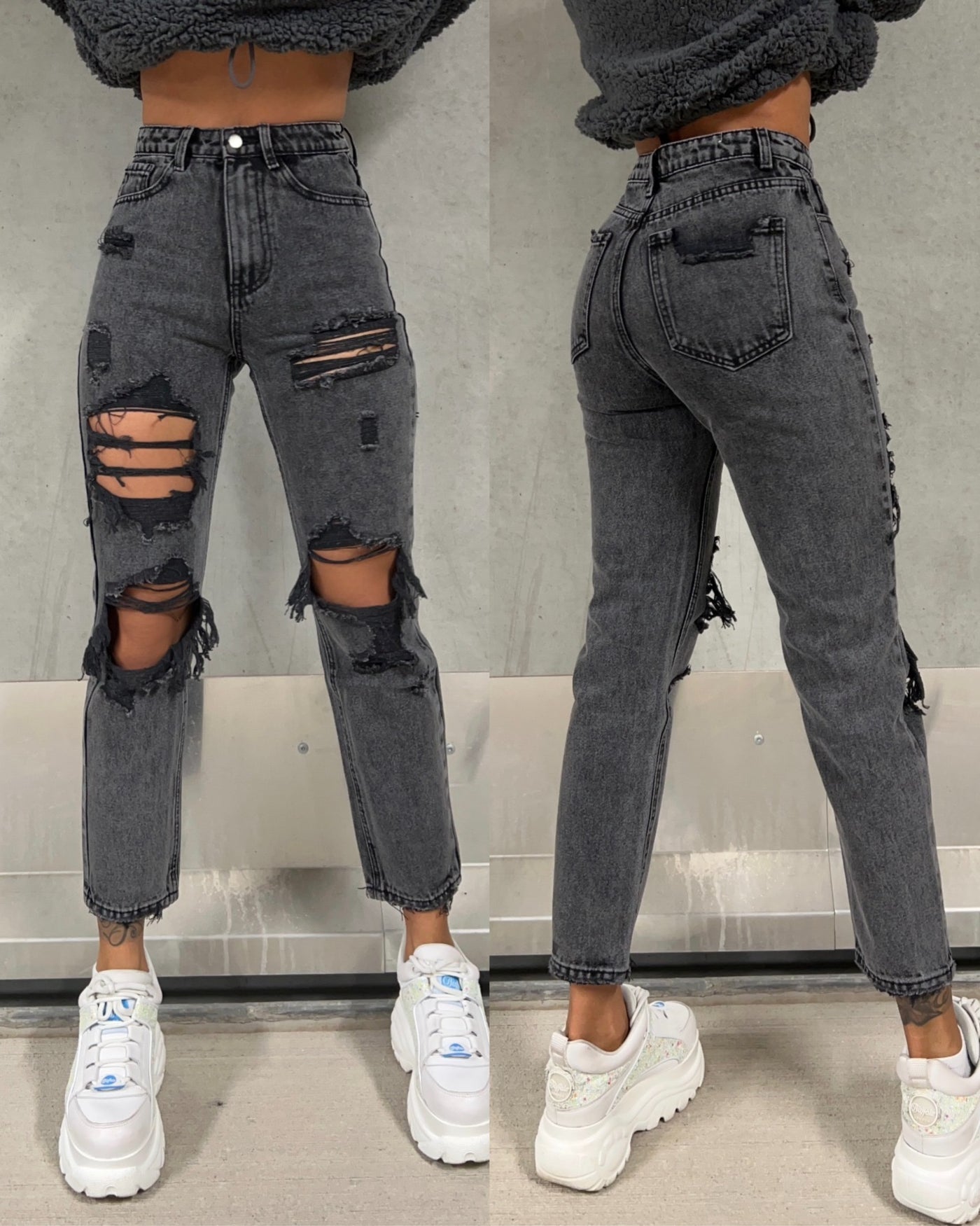 Mum Jeans Allyson Grau  Ladypolitan - Fashion Onlineshop für Damen   