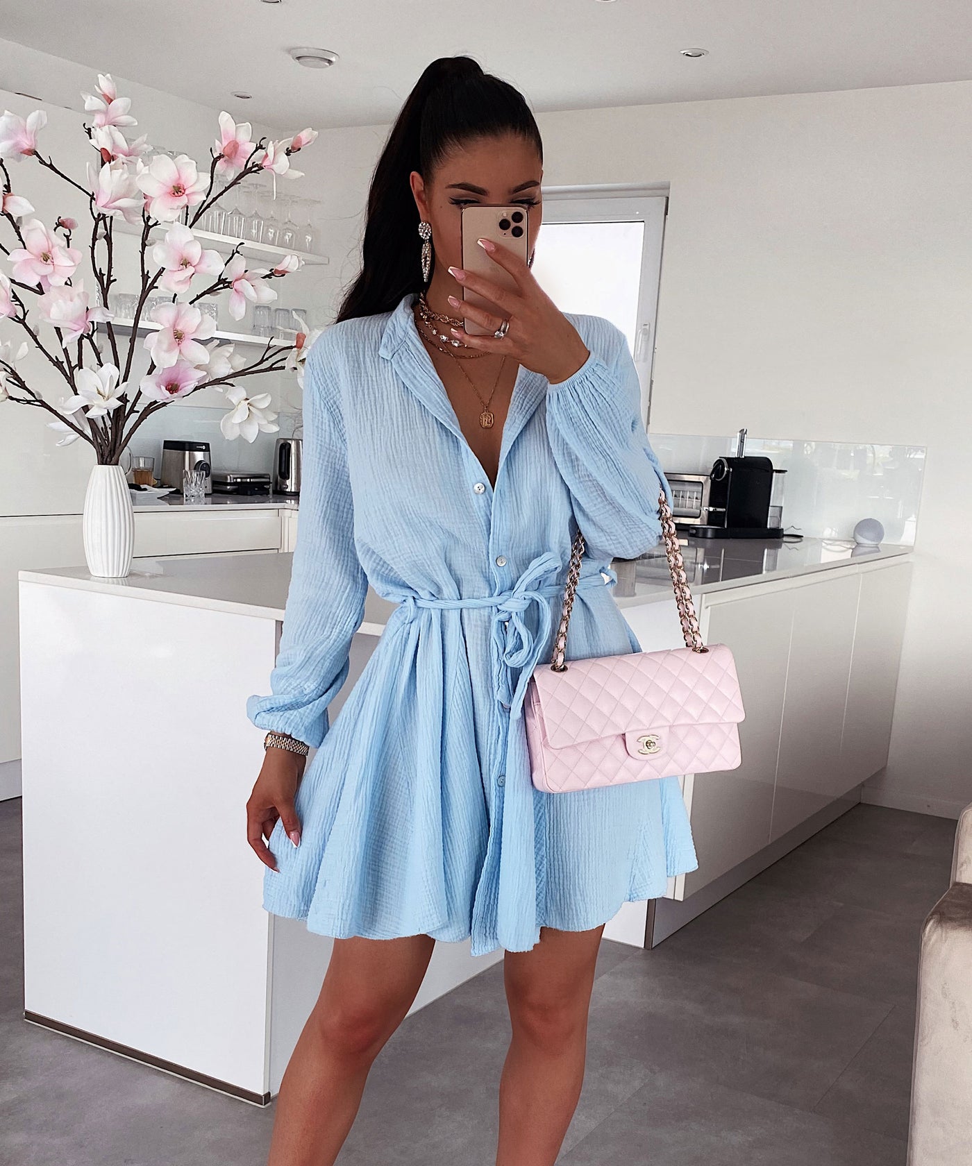 Musselin Kleid Daisy Hellblau  Ladypolitan - Fashion Onlineshop für Damen   