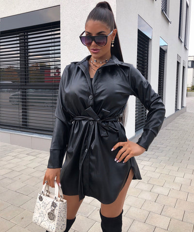 Leder Hemd/Kleid Lexa Schwarz  Ladypolitan - Fashion Onlineshop für Damen   