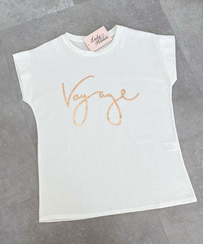 T-Shirt Voyage Weiß Rosegold  Ladypolitan - Fashion Onlineshop für Damen   