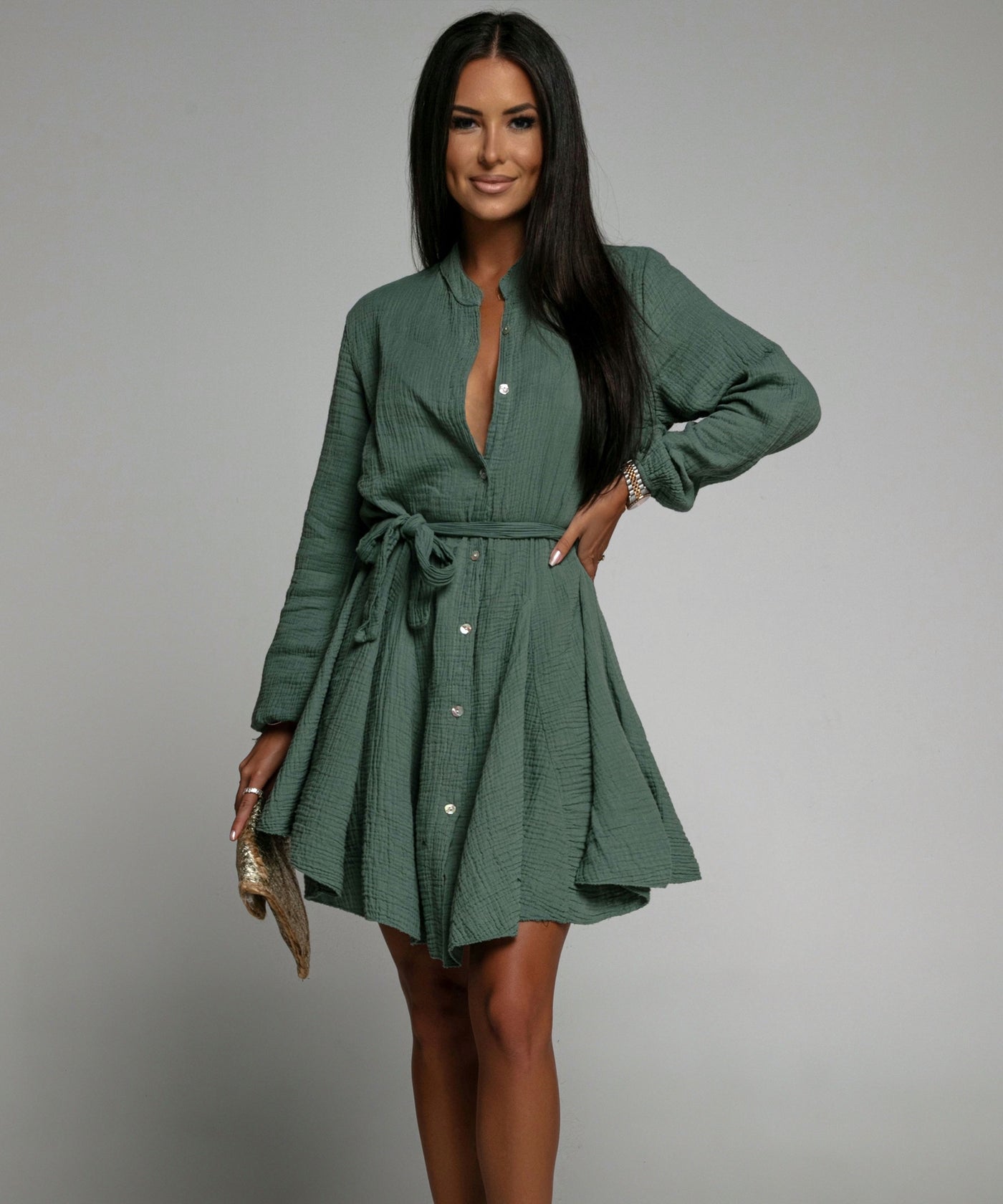 Musselin Kleid Daisy Khaki  Ladypolitan - Fashion Onlineshop für Damen   