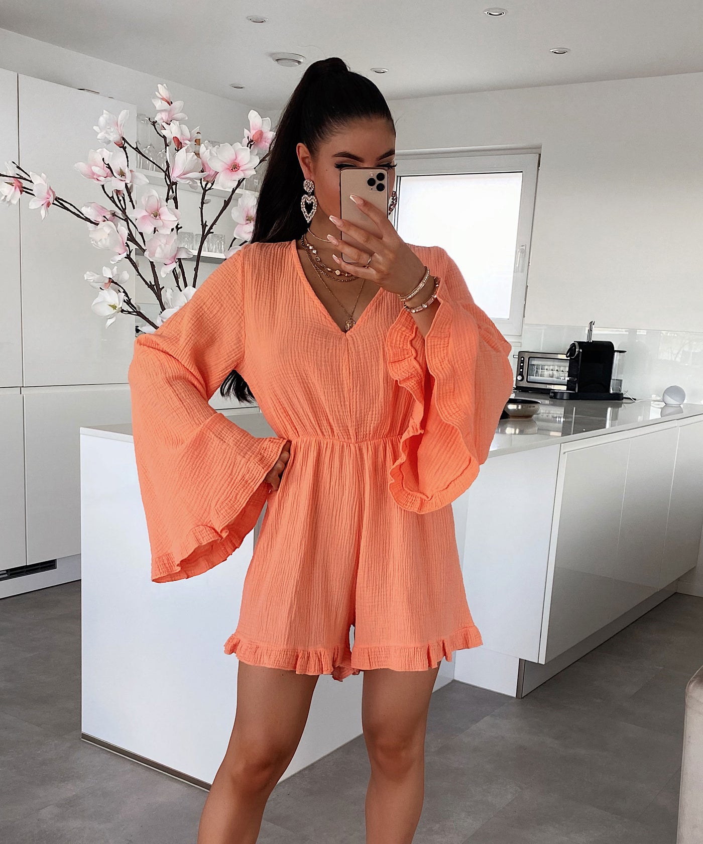 Musselin Jumpsuit Rocia Hellorange  Ladypolitan - Fashion Onlineshop für Damen   