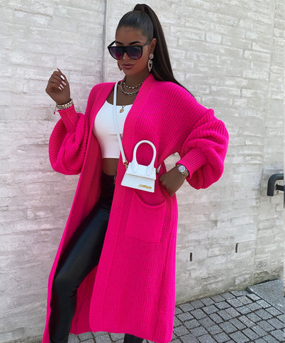 Cardigan Leilani lang Fuchsia Pink  Ladypolitan - Fashion Onlineshop für Damen   